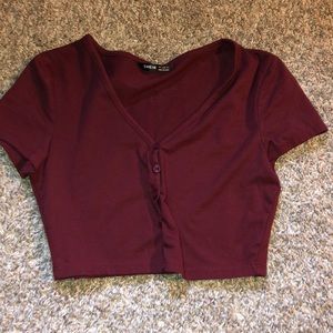 Shein size small burgundy button up crop top